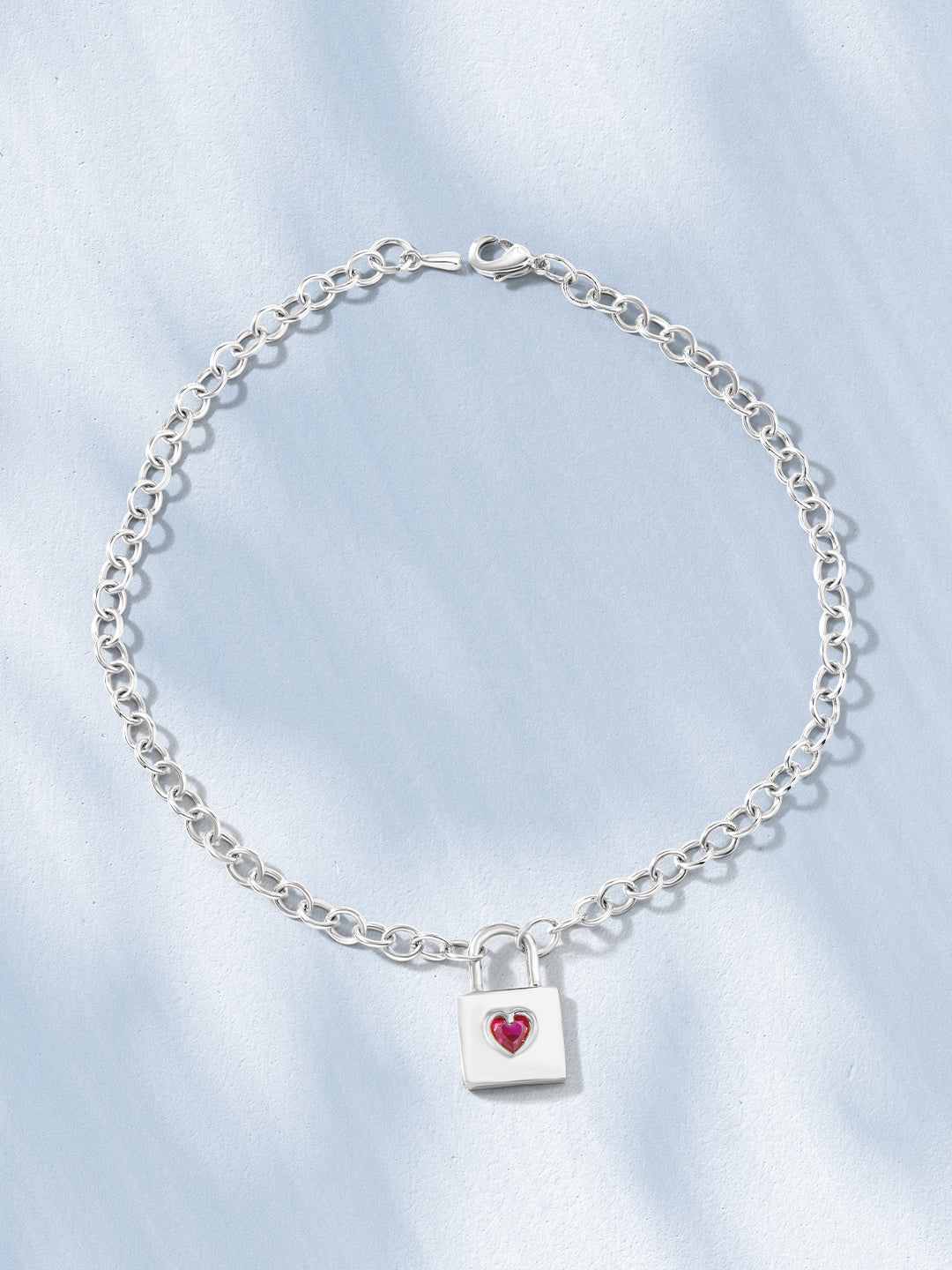 Womens White  Gold Plated Red Heart Lock Anklet