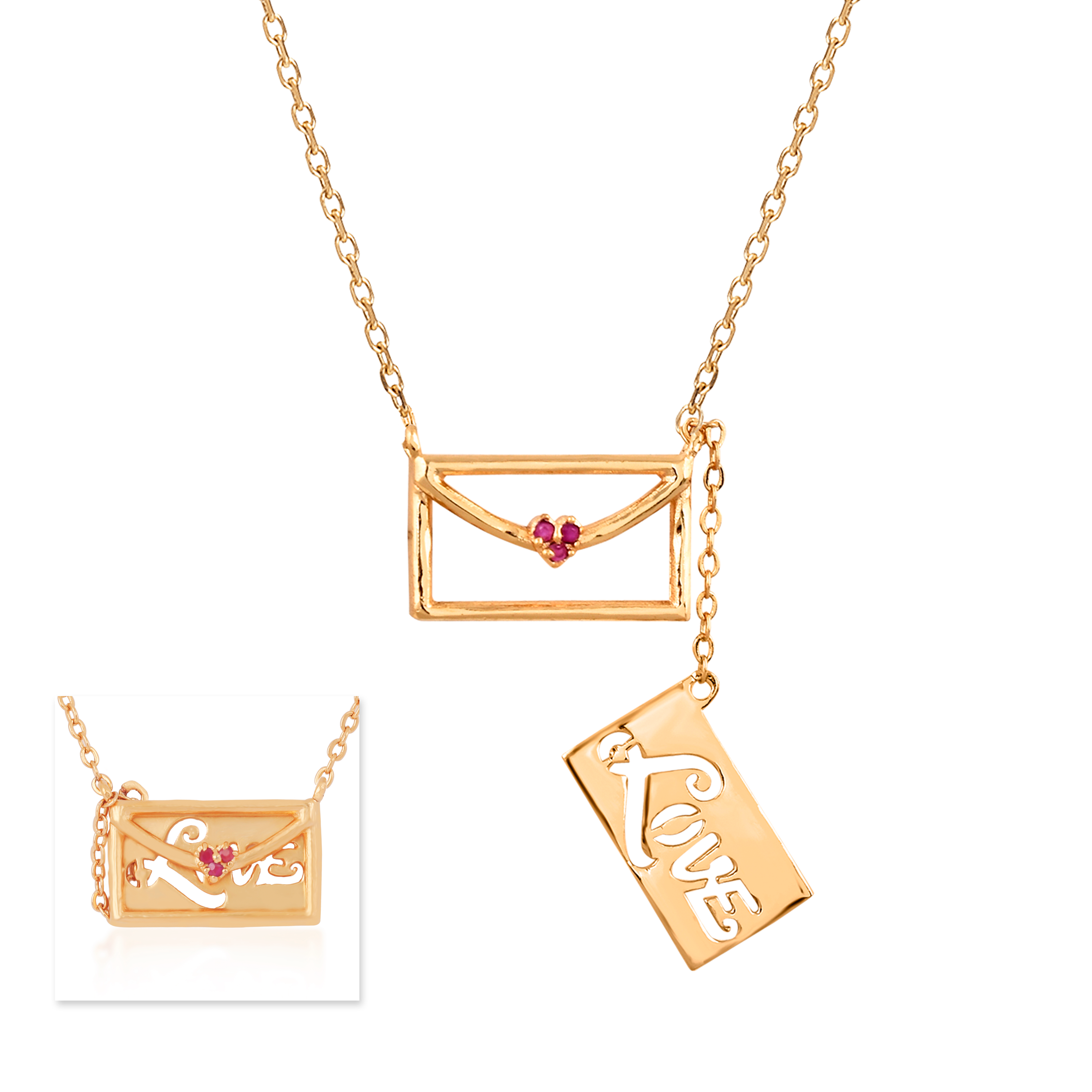 Womens White Gold Plated Love Envelope Pendant Necklace