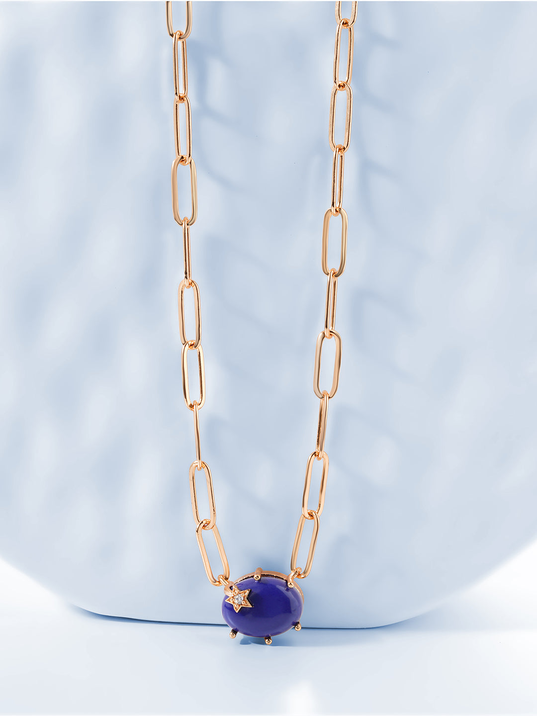 Womens White Gold Plated Blue Stone Link Chain Pendant Necklace