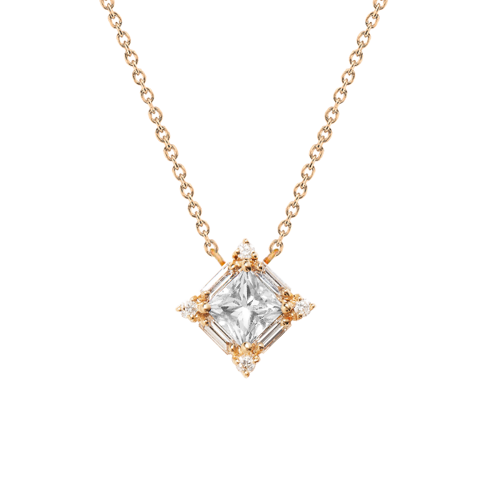 Womens White Gold Plated Princess Solitaire Pendant Necklace