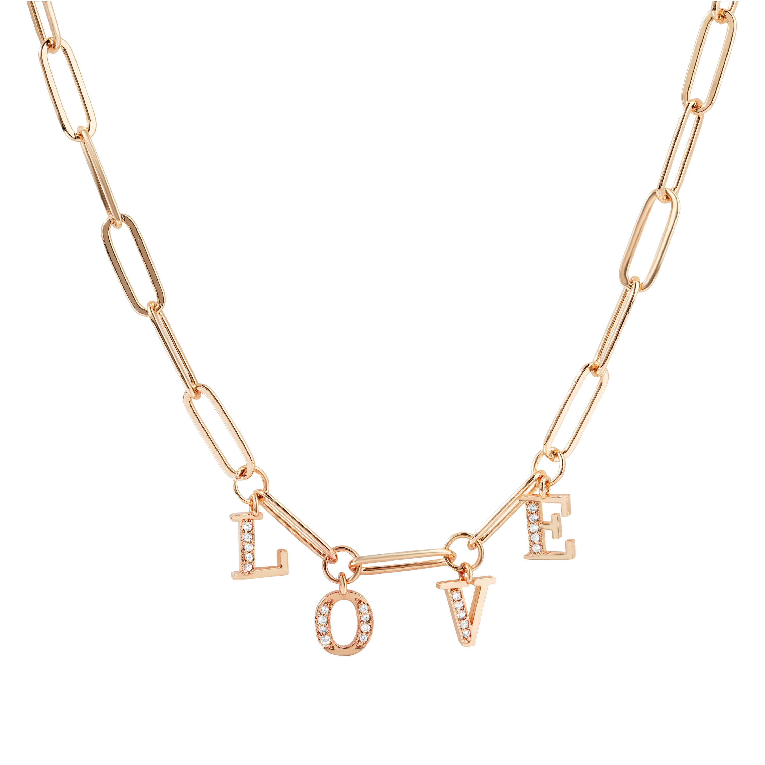 Womens White Gold Plated Chain Link Necklace With Love