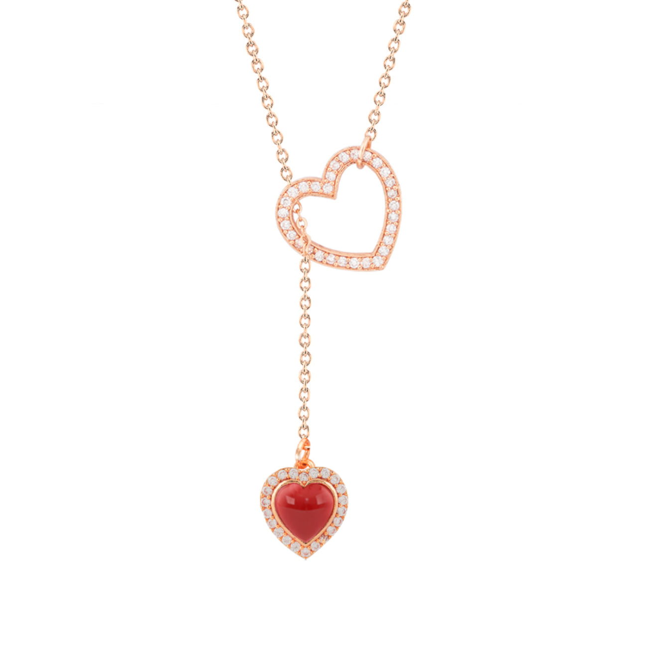 Womens White Gold Plated Red Stone Heart Y Pendant Necklace