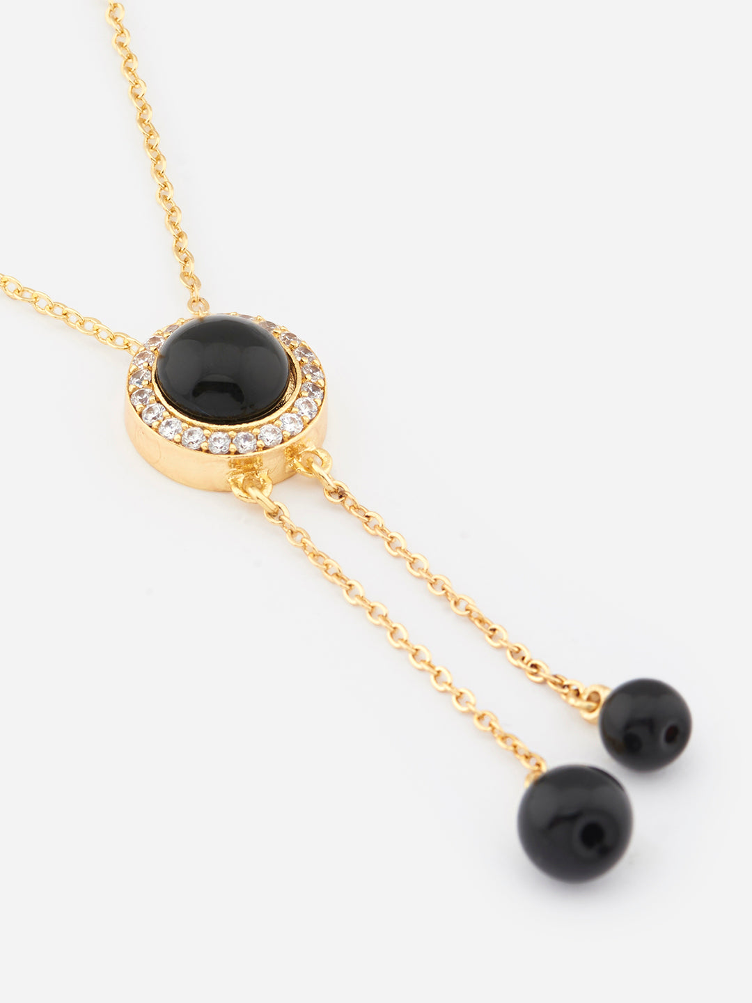 Womens White Gold Plated Black Stone Lariat Necklace