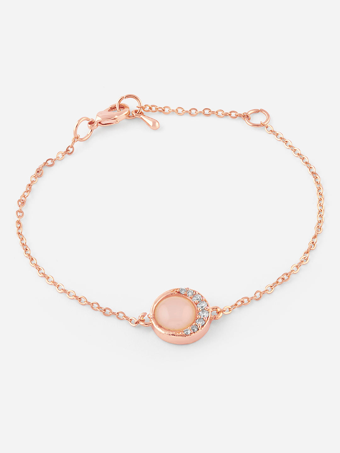 Womens White Gold Plated Pink Stone Moon Link Bracelet