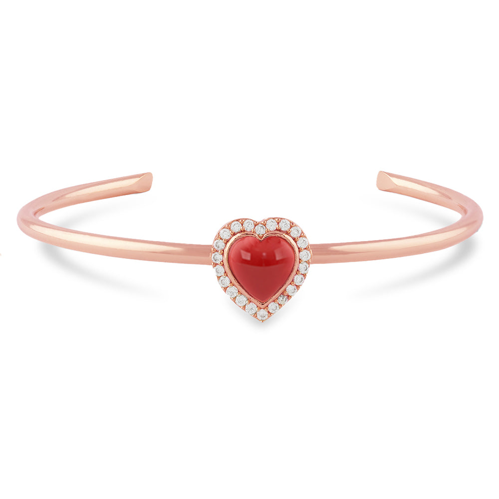 Womens White Gold Plated Red Stone Heart Cuff Bracelet