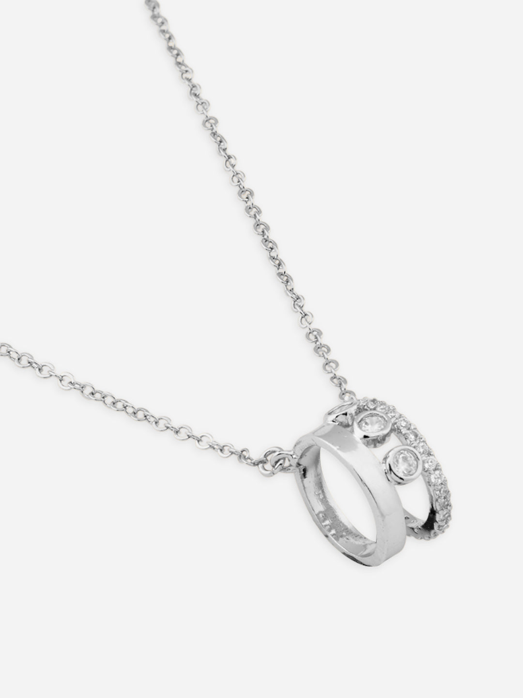 Womens White Gold Plated Toned Ring Pendant Necklace.