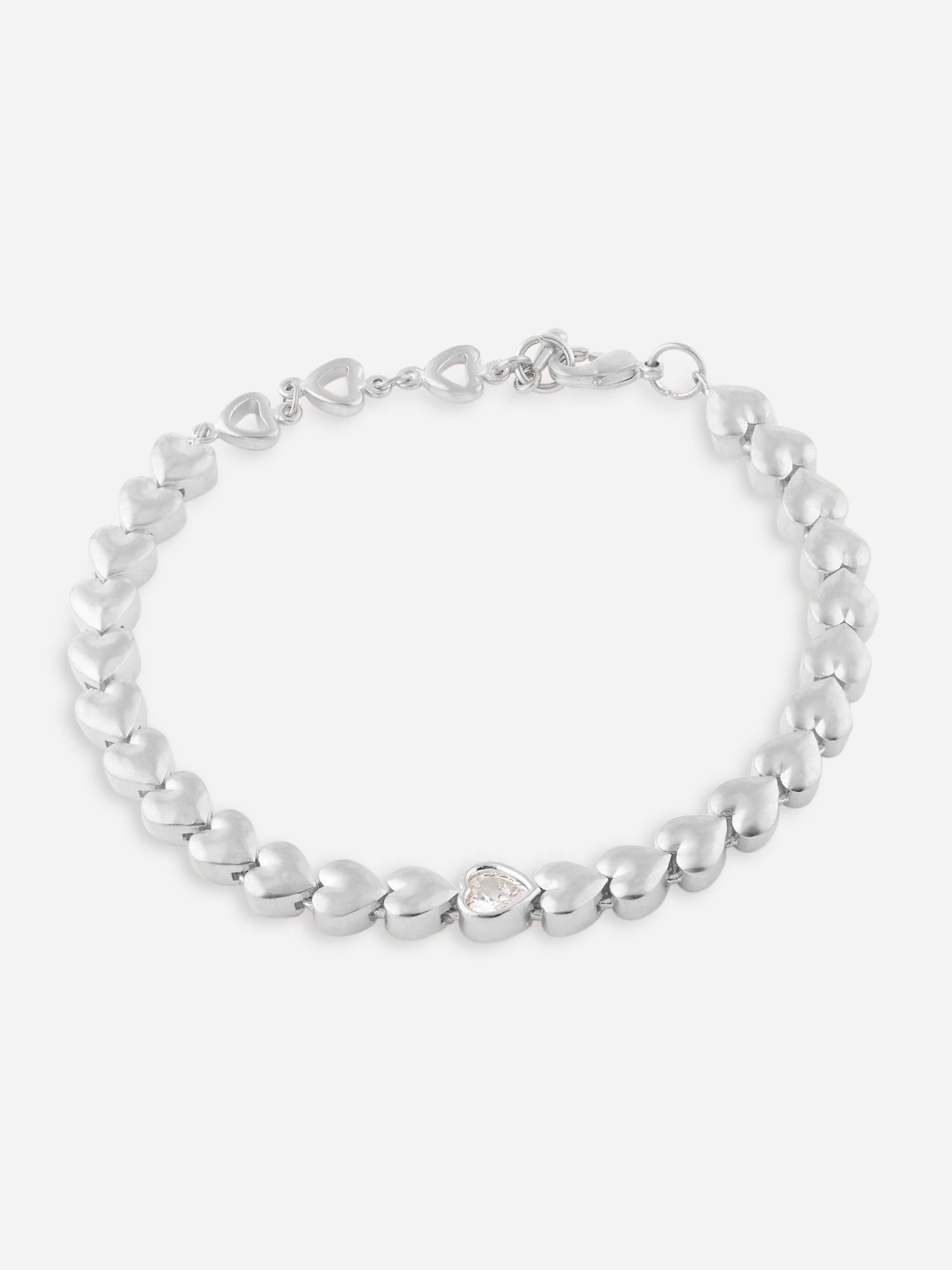 Womens White Gold Plated Heart Solitaire Tennis Bracelet