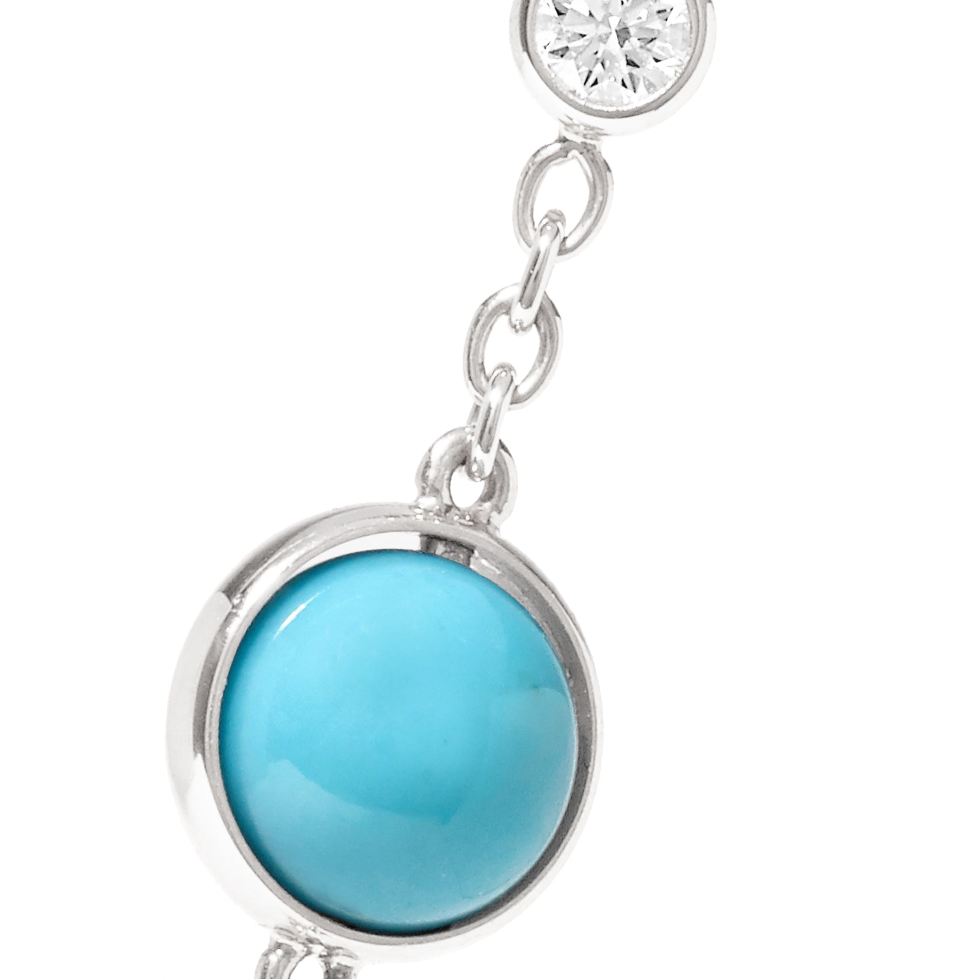 Womens White Gold Plated Rotating Turquoise Bead Chain Bracelet