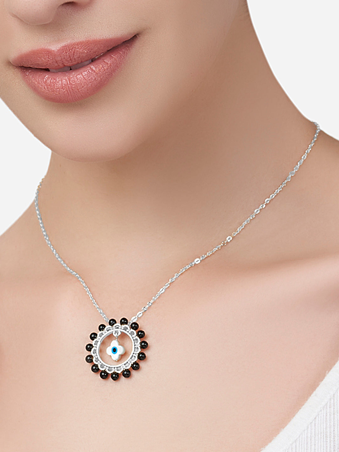 Womens White Gold Plated Contemporary Evil Eye Mangalsutra