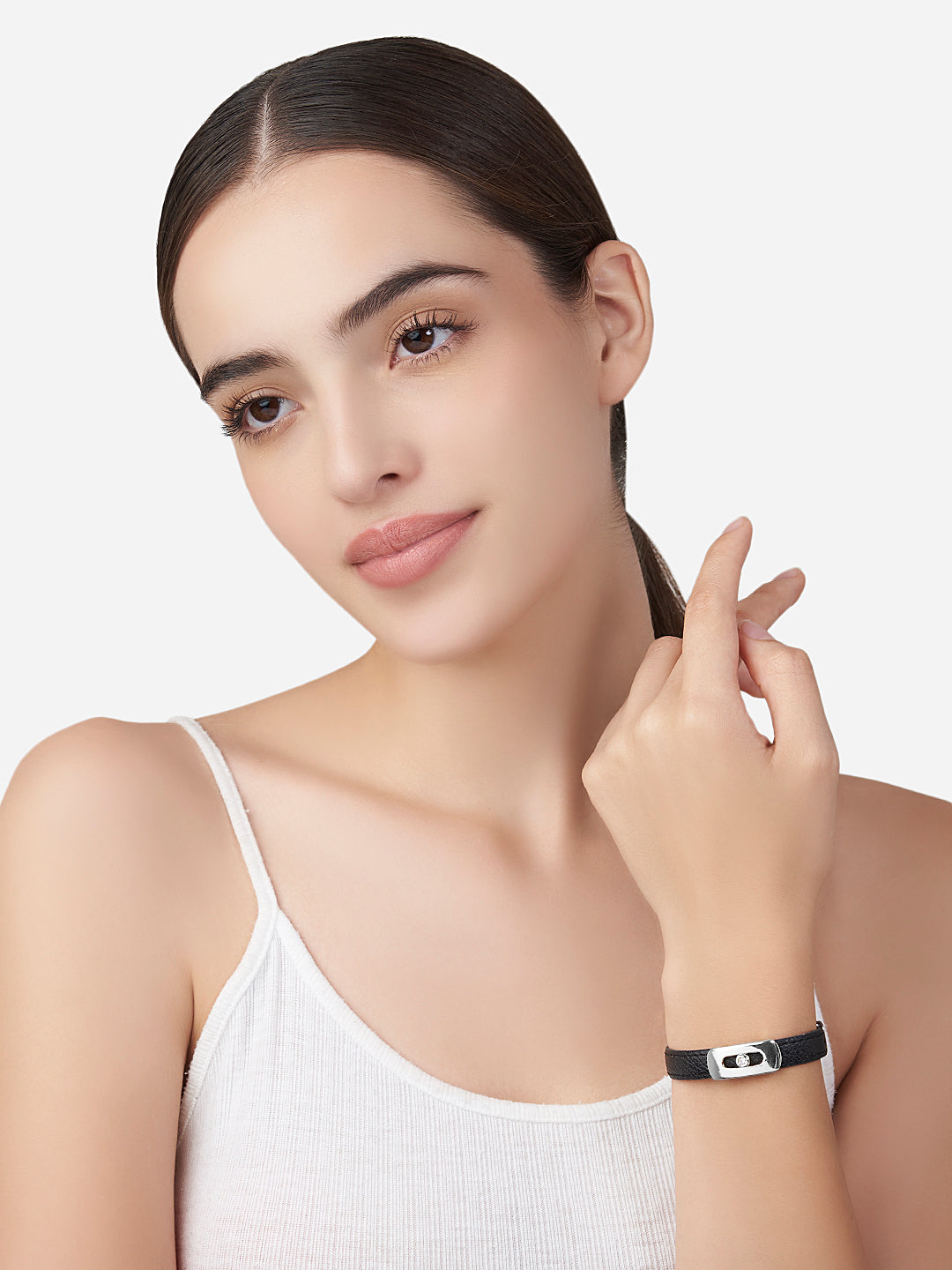 Womens White Gold Plated Floating Crystals Bracelet