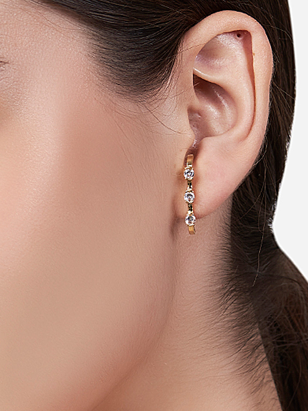 Womens White Gold Plated Three Diamond Bar Ear Studs