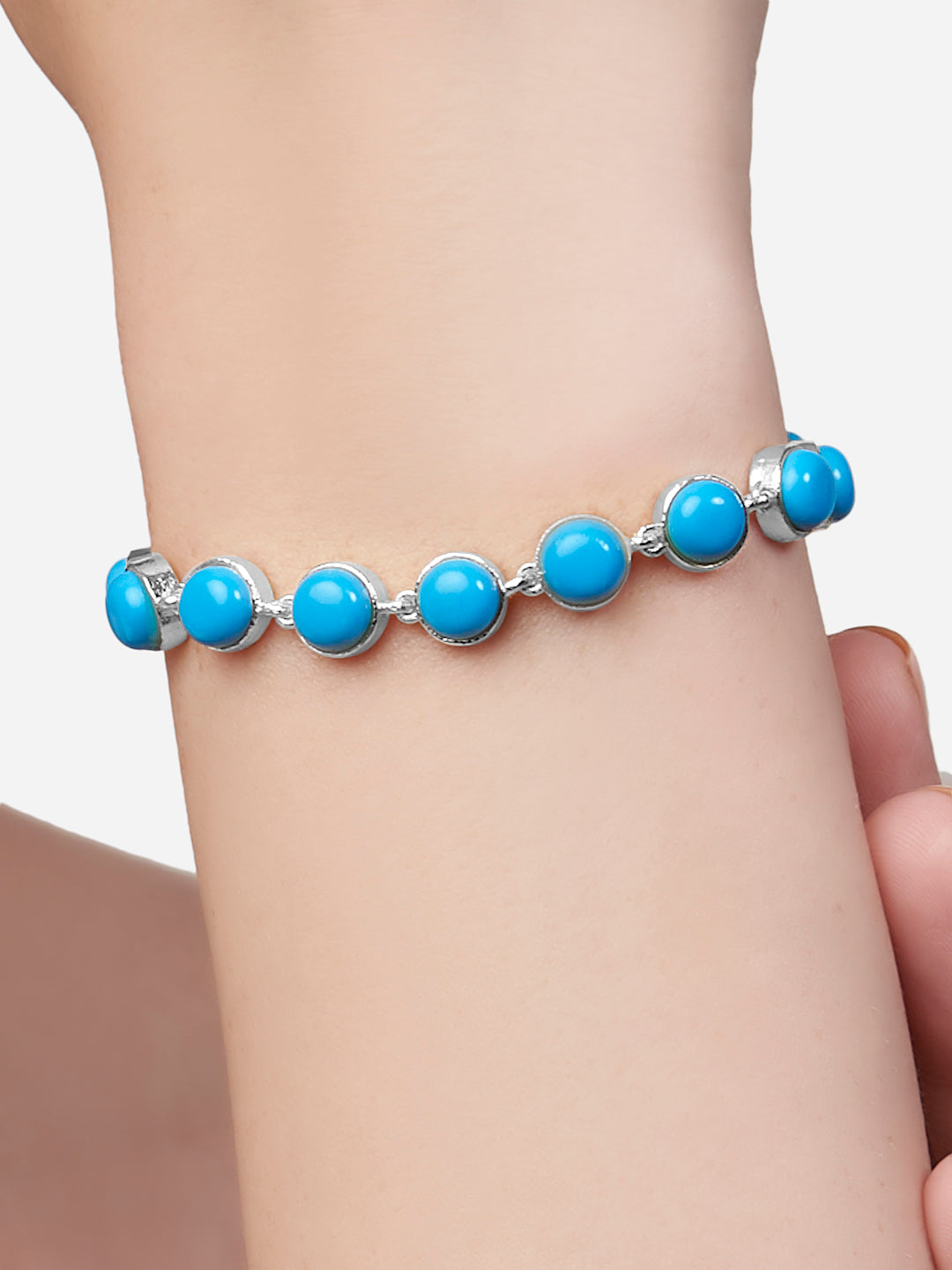 Womens White Gold Plated Turquoise Stone Tennis Bracelet