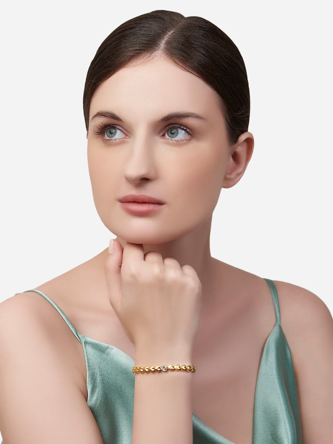 Womens White Gold Plated Heart Solitaire Tennis Bracelet