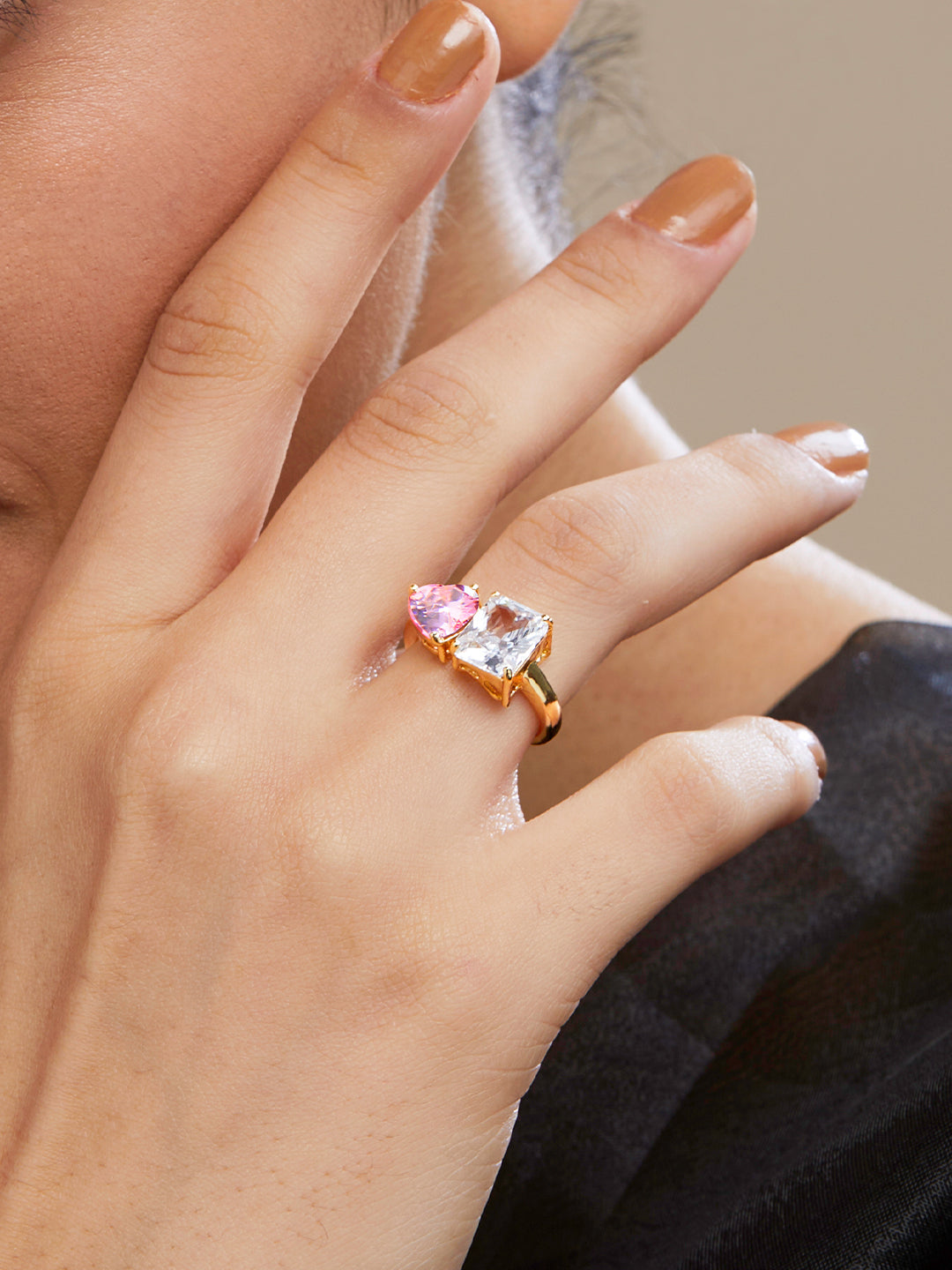 Pink Heart And Emerald Diamond Ring