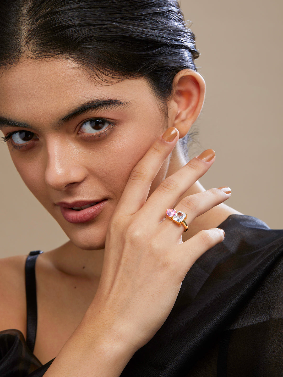 Pink Heart And Emerald Diamond Ring